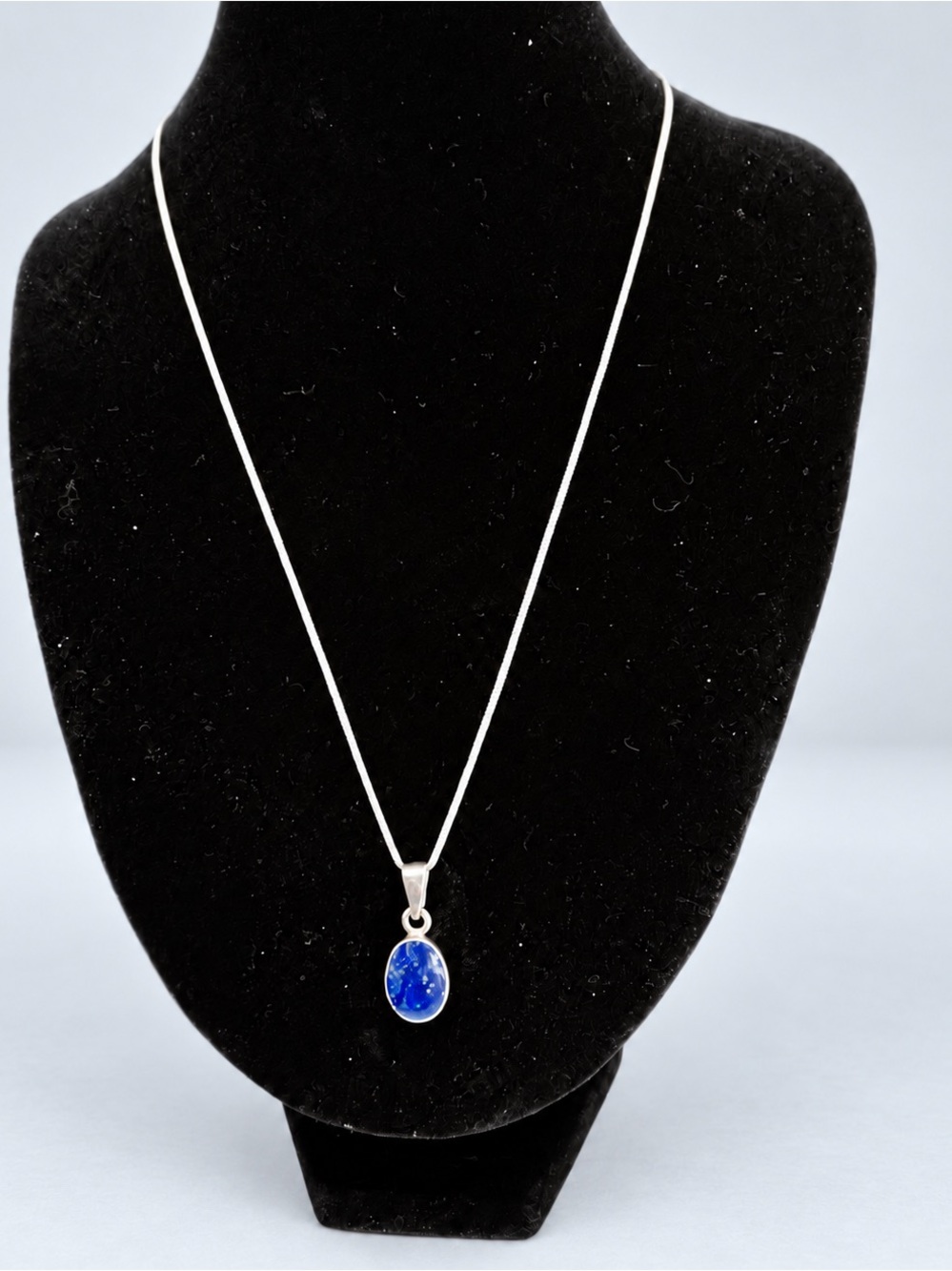 925 Sterling Silver Blue Stone Pendant Necklace BSI Italy 16”